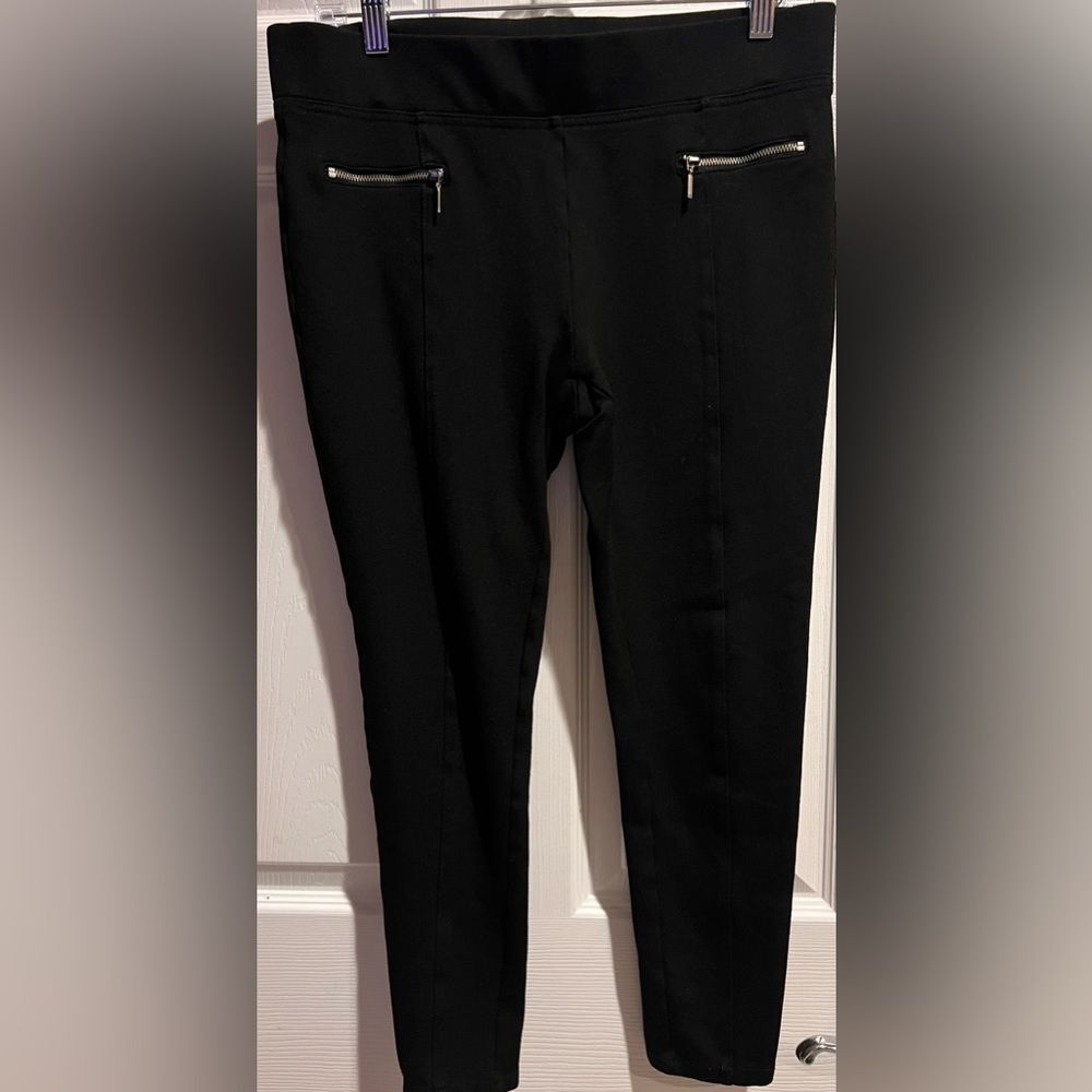 Willow & Clay Black Legging Pants 2 Front Zip Design Size Large